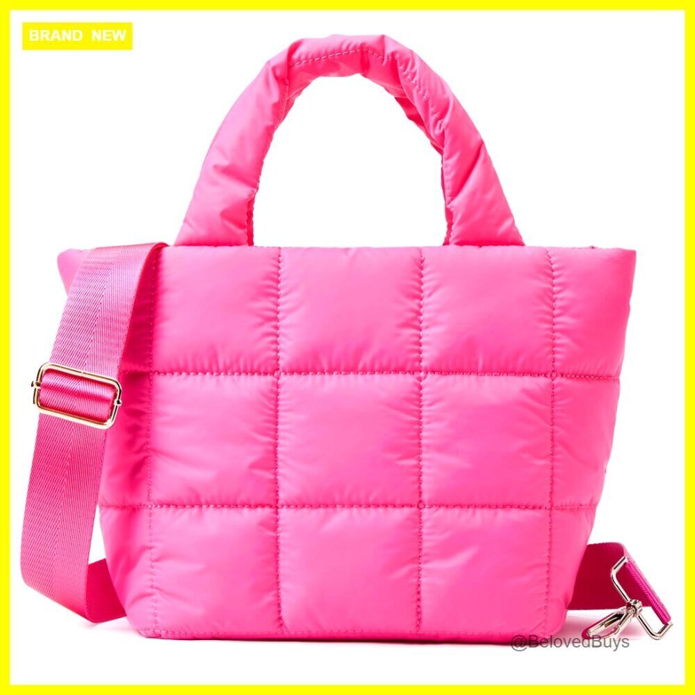 Small Quilted Puffer Tote Crossbody Bag Lightweight Nylon Adjustable Strap